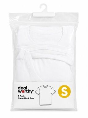 Deal Worthy Men’s White Crew-Neck Short Sleeve Tee - 3 Pack